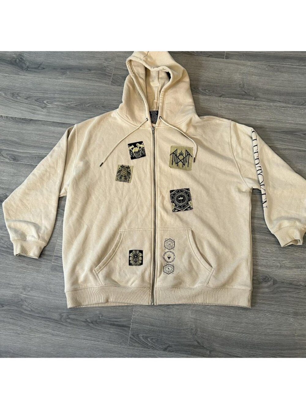 Sleep Token Hoodie Mens 2XL Beige Graphic Full Zip Band Merch Fleece Sweatshirt